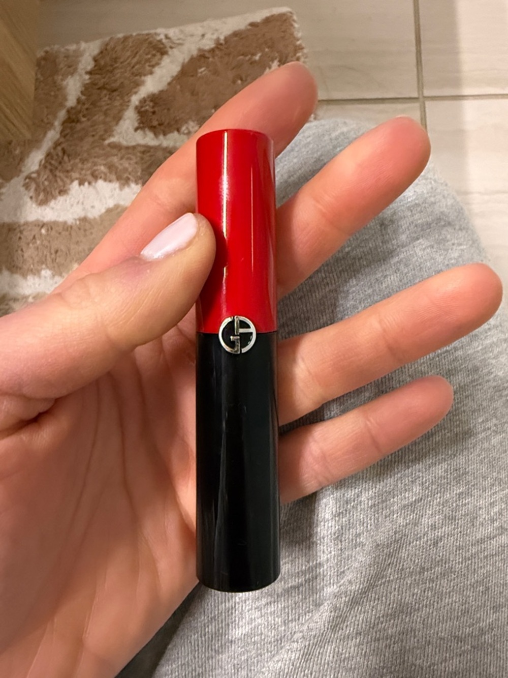 Giorgio Armani Red and Black Lipstick Case with Silver Logo